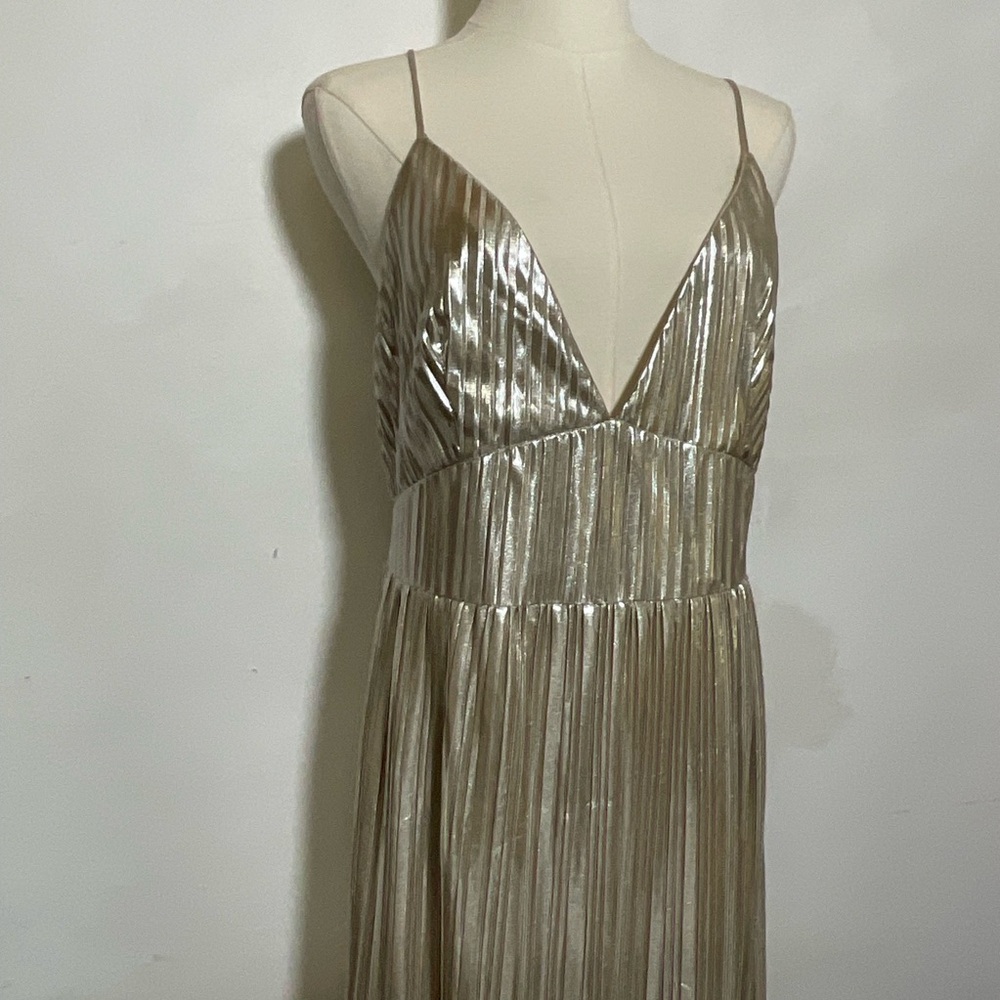 Metallic Gold Pleated Slip Dress - Picture 3 of 8